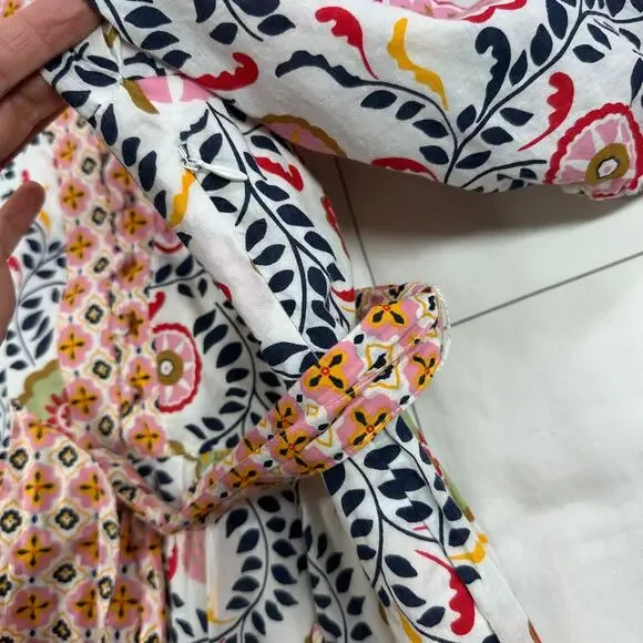 Boden Dress Womens 10 Regular Notch Neck Cotton Opulent Garden Ivory Fit Flare - Picture 10 of 14